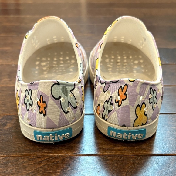 Native Jefferson Toddler Size 10 Floral Daisy Purple Checkered Slip-On Shoes - Picture 3 of 6